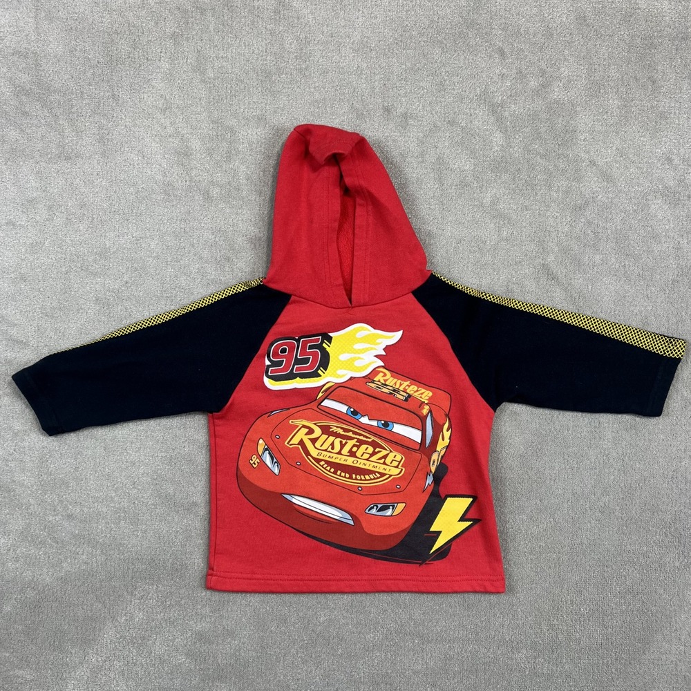 Disney Pixar Cars 3 Lightning McQueen Hoodie 2T Red Black Racing Sporty Pullover